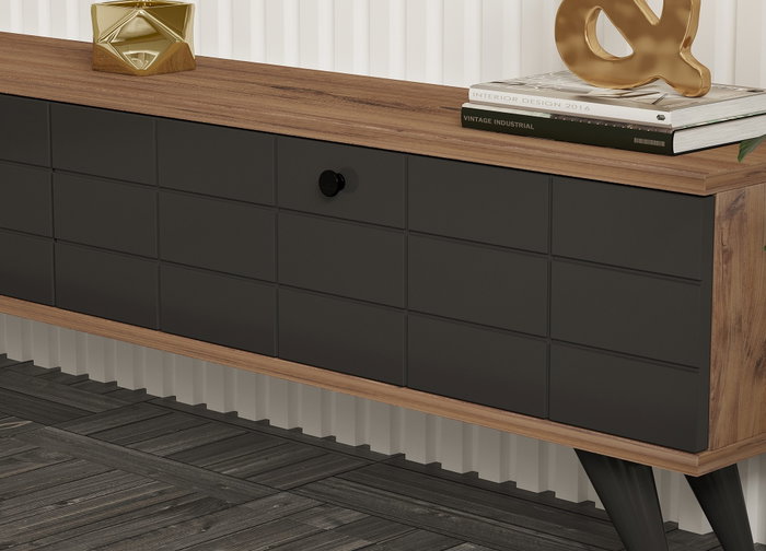 Hanah Home Soporte de TV 160cm Pino Atlántico y Antracita con Puerta Madera Maciza y Estantes para Salón